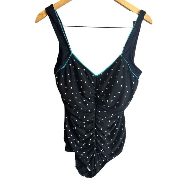 Vintage Gabar polka dot one piece swimsuit size 18 black & white teal blue - Picture 4 of 12
